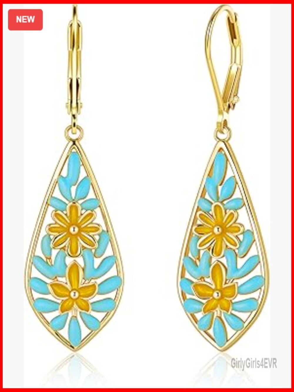 Sterling Silver Leverback Teardrop Earrings, Floral Dangle Boho Drop Jewelry